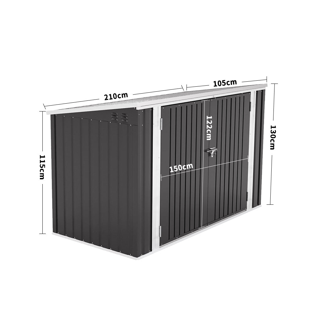 3x7ft Charcoal Black Lockable Stainless Steel Bicycle Storage Shed