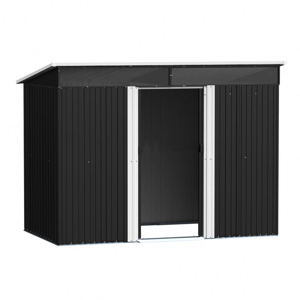 4x8ft Black Metal Garden Storage Shed with Lockable Sliding Doors