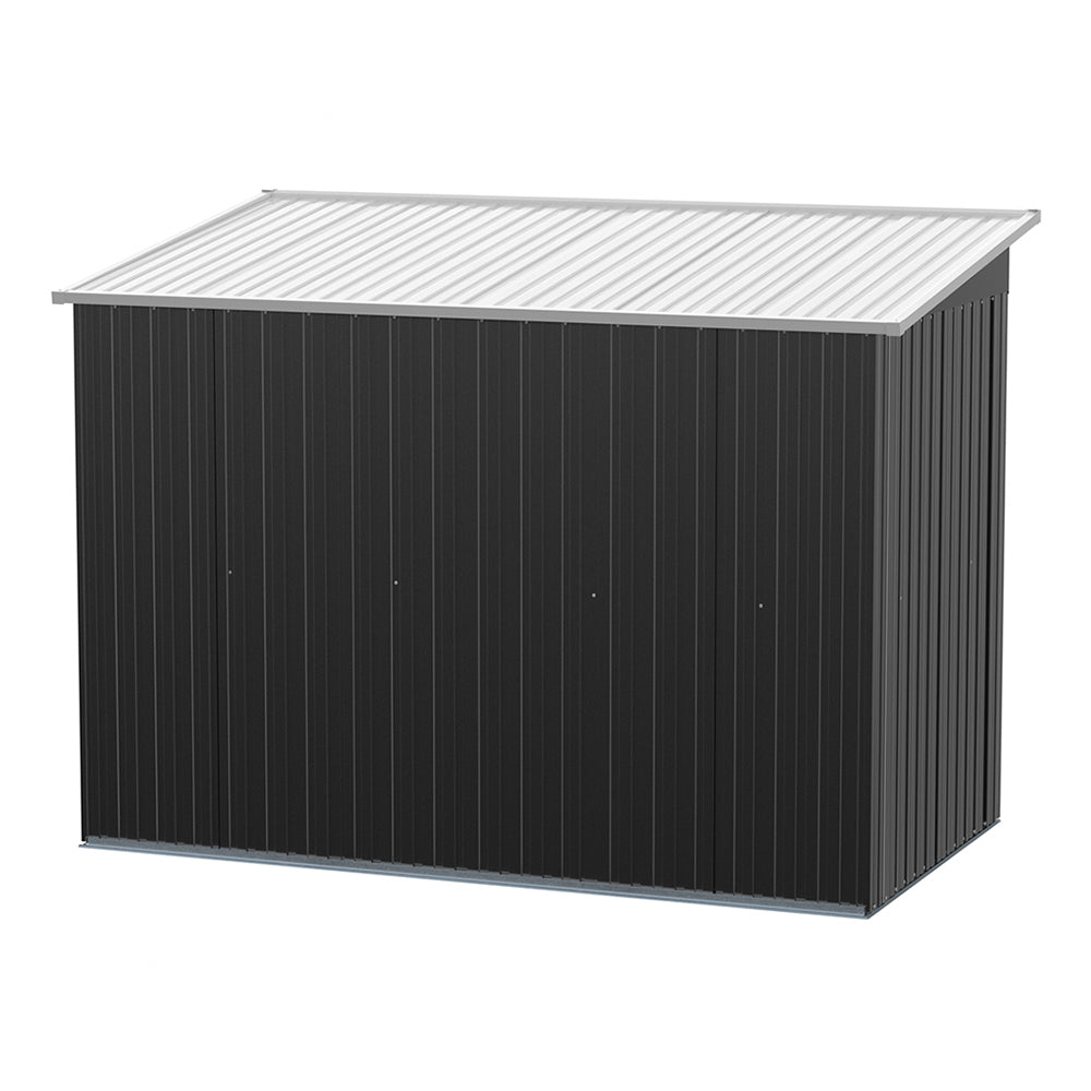4x8ft Black Metal Garden Storage Shed with Lockable Sliding Doors