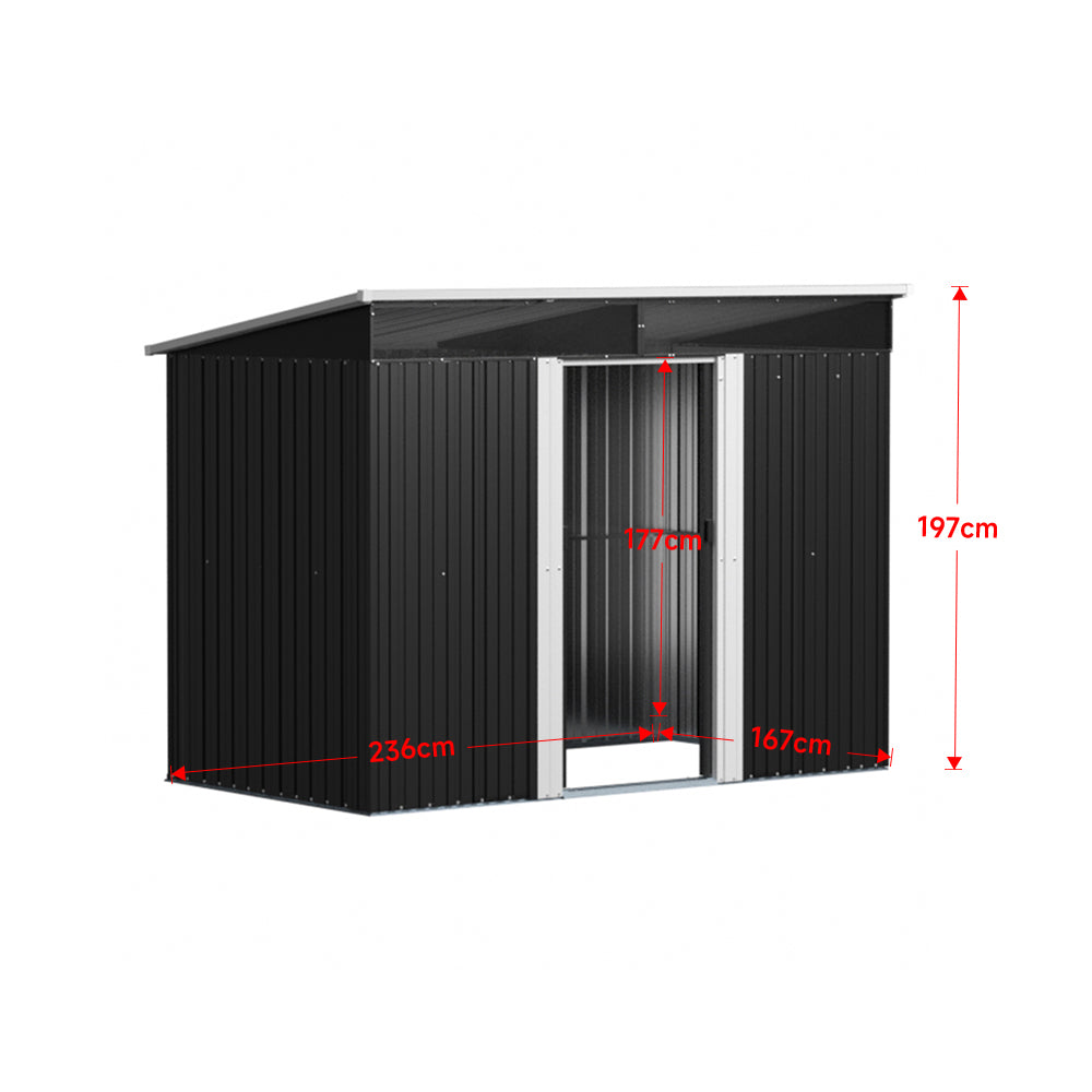 6x8ft Black Metal Garden Storage Shed with Lockable Sliding Doors