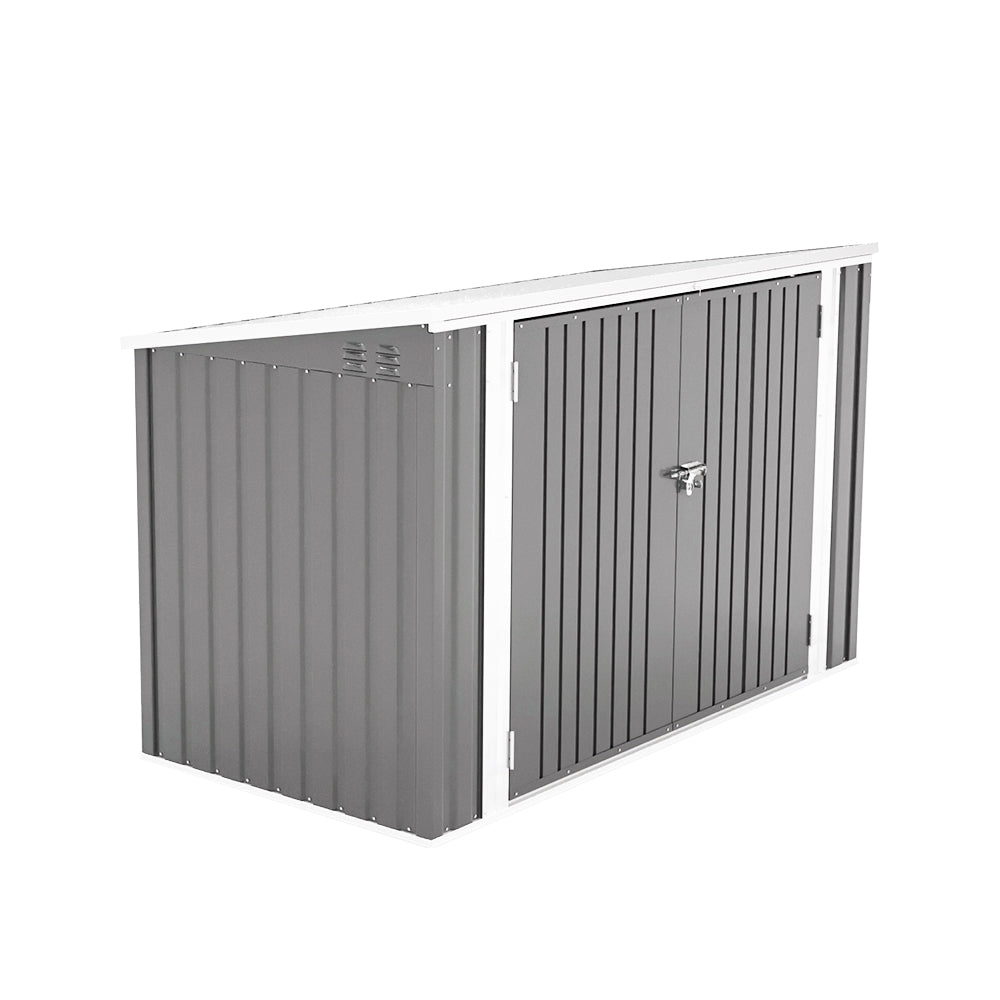 3x7ft Grey Lockable Stainless Steel Bicycle Storage Shed