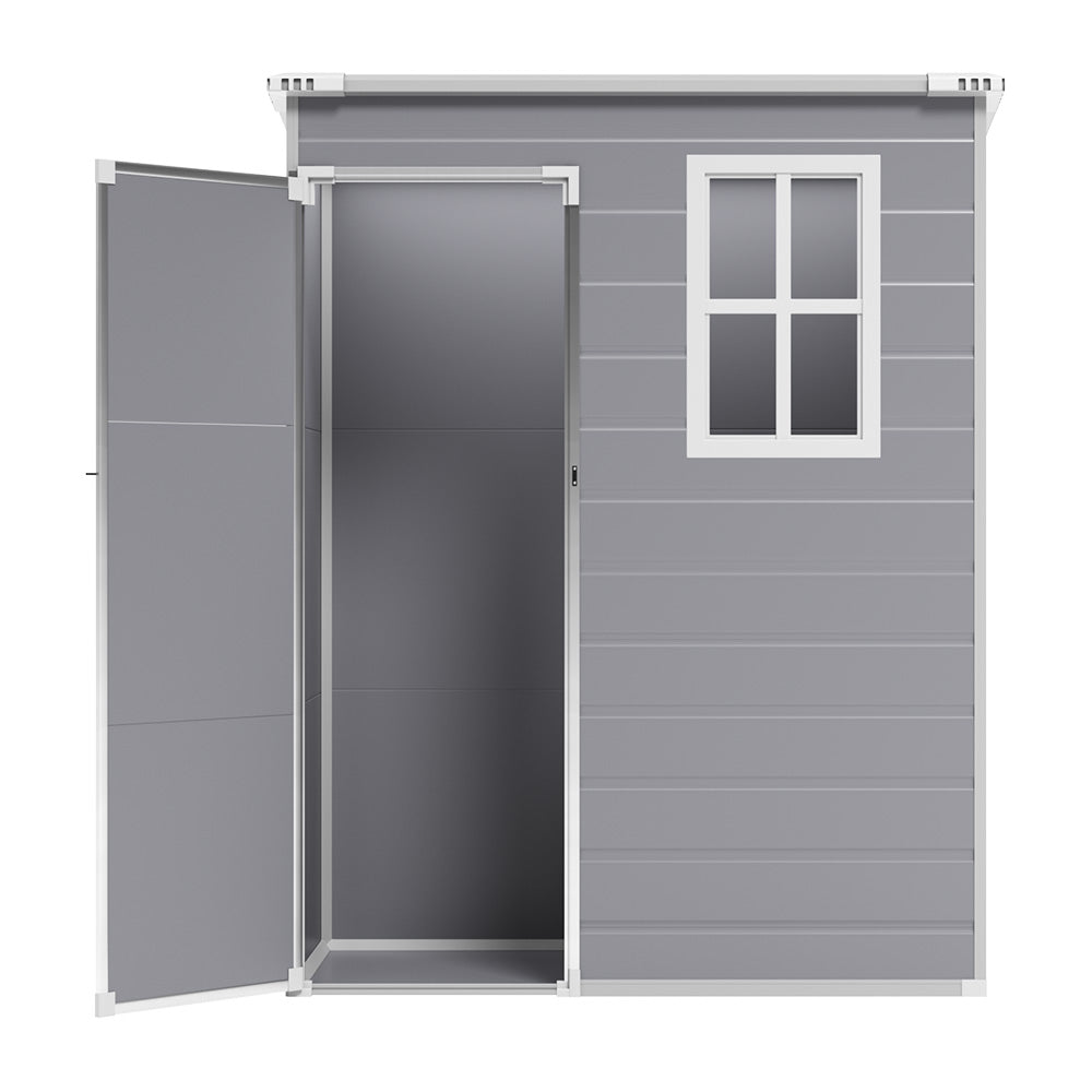 3x5ft Grey Plastic Lockable Outdoor Garden Tool Shed with Window