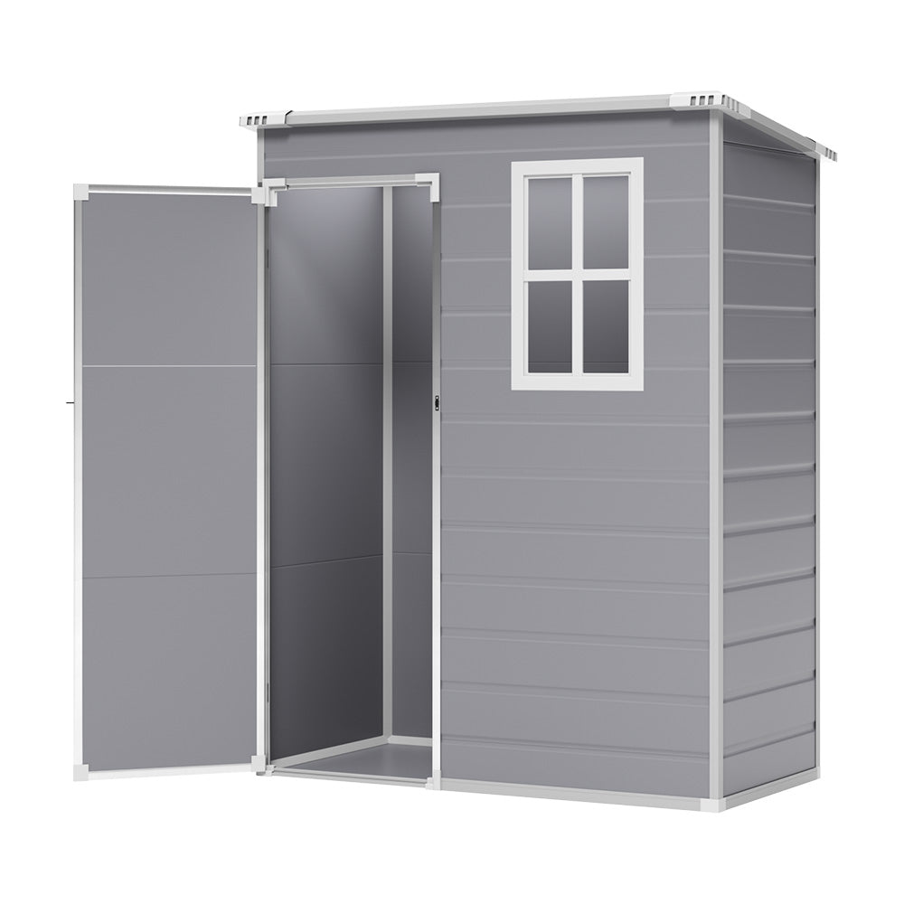 3x5ft Grey Plastic Lockable Outdoor Garden Tool Shed with Window