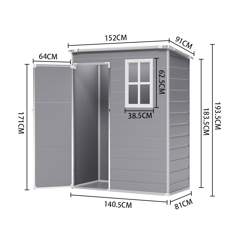 3x5ft Grey Plastic Lockable Outdoor Garden Tool Shed with Window