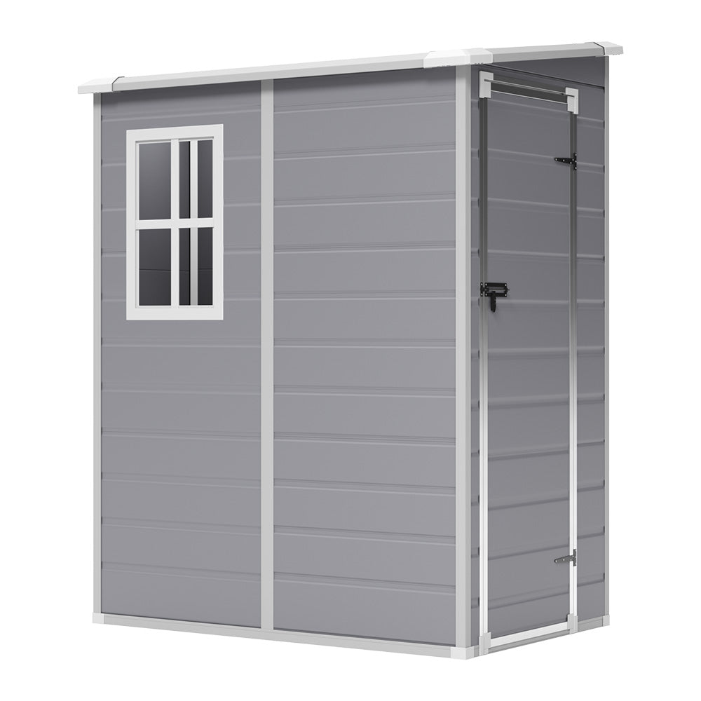4x5ft Grey Plastic Lockable Garden Storage Shed with Sloped Top