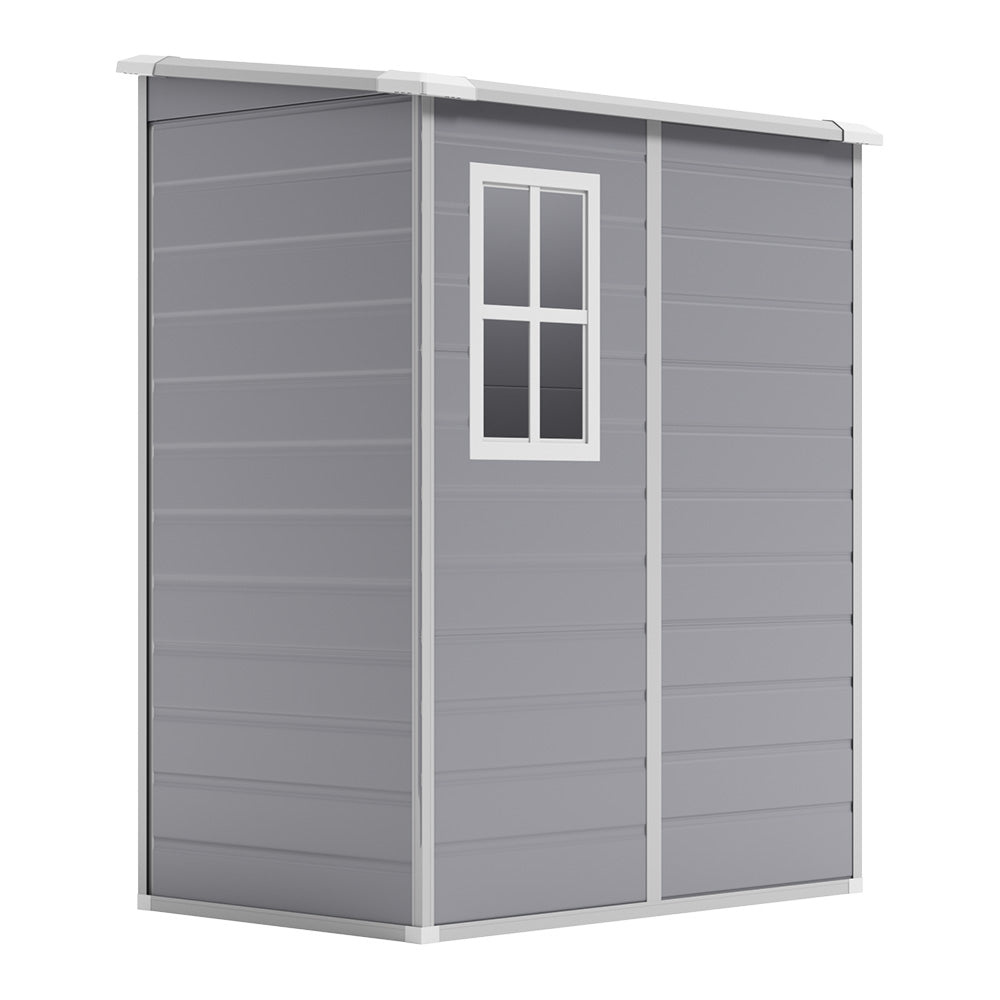 4x5ft Grey Plastic Lockable Garden Storage Shed with Sloped Top