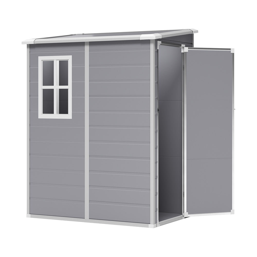 4x5ft Grey Plastic Lockable Garden Storage Shed with Sloped Top