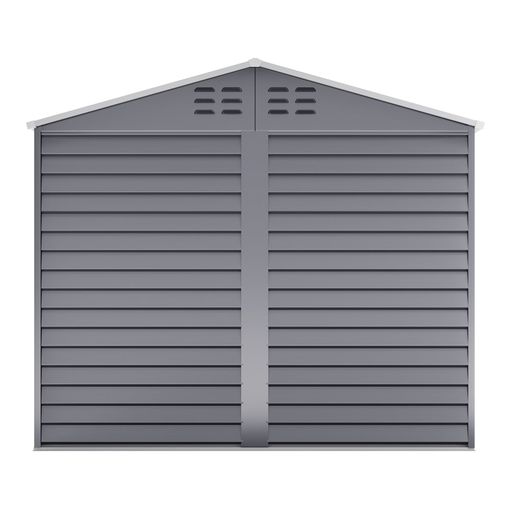 8x9ft Grey Double-Door Steel Tool Shed with Front Windows and Ventilation