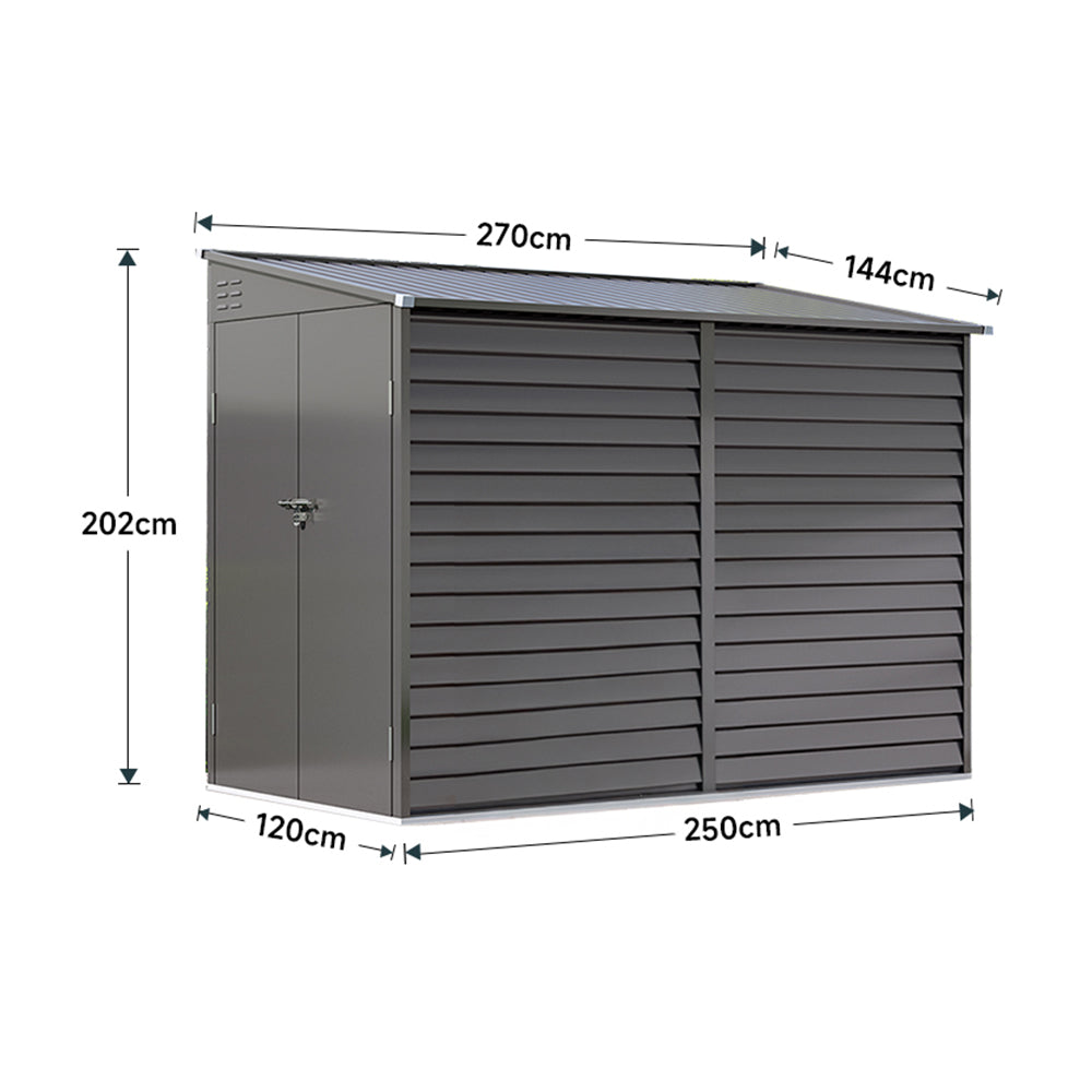 5*9ft Black Outdoor Lockable Steel Garden Storage Shed
