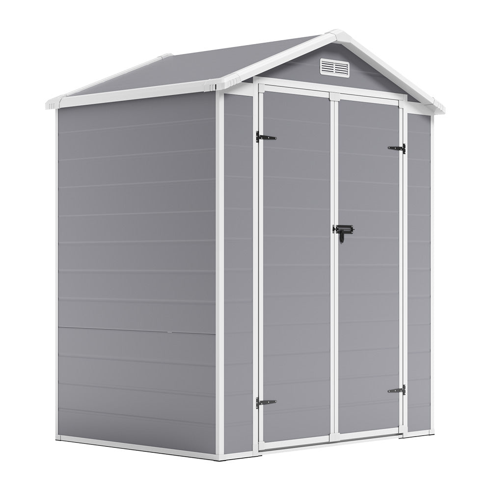 4x6ft Grey Garden Plastic Outdoor Storage Shed with Lockable Door