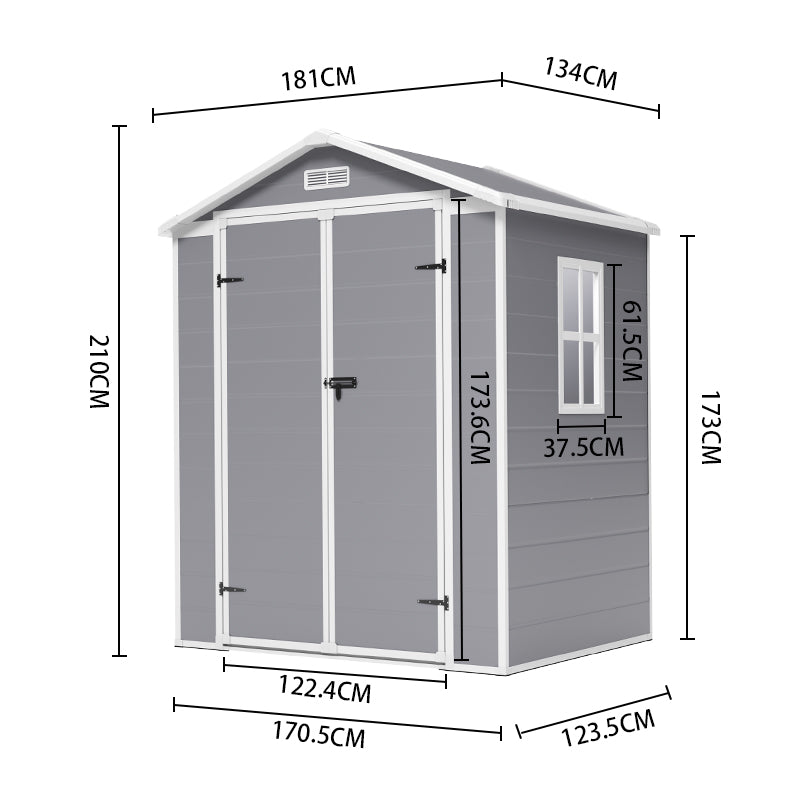 4x6ft Grey Garden Plastic Outdoor Storage Shed with Lockable Door