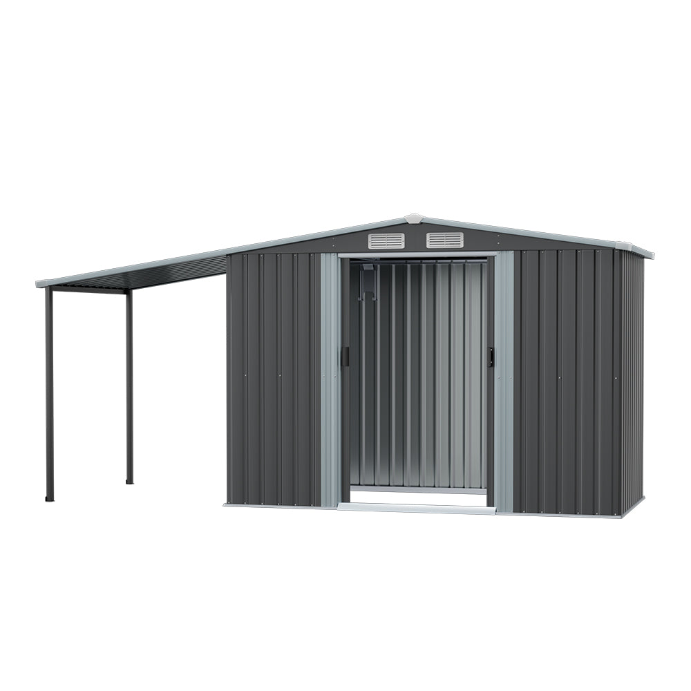 4x8ft Dark Grey Garden Metal Storage Shed with Lean-to