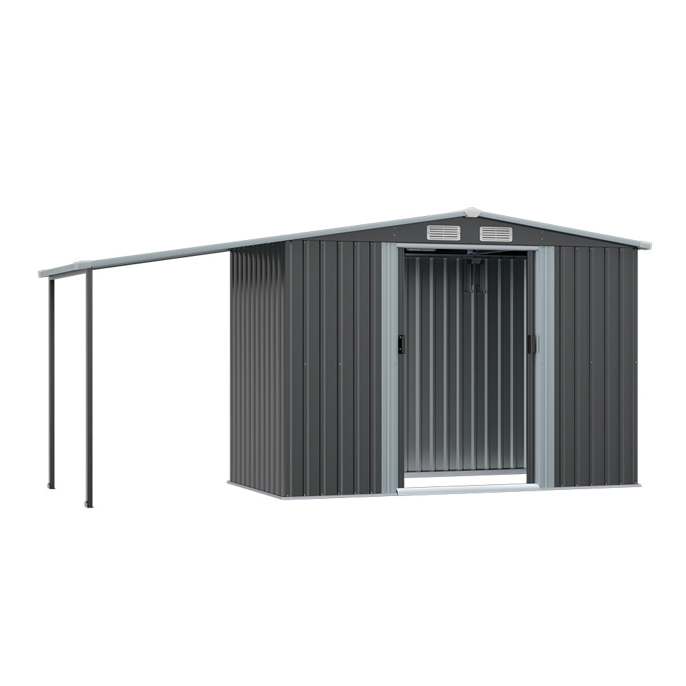 4x8ft Dark Grey Garden Metal Storage Shed with Lean-to