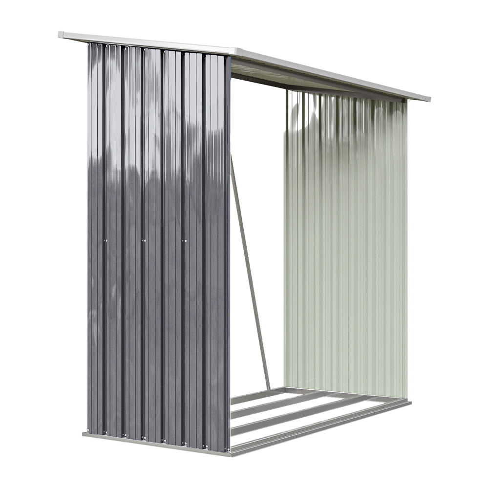 Grey Garden Outdoor Metal Firewood Log Storage Shed