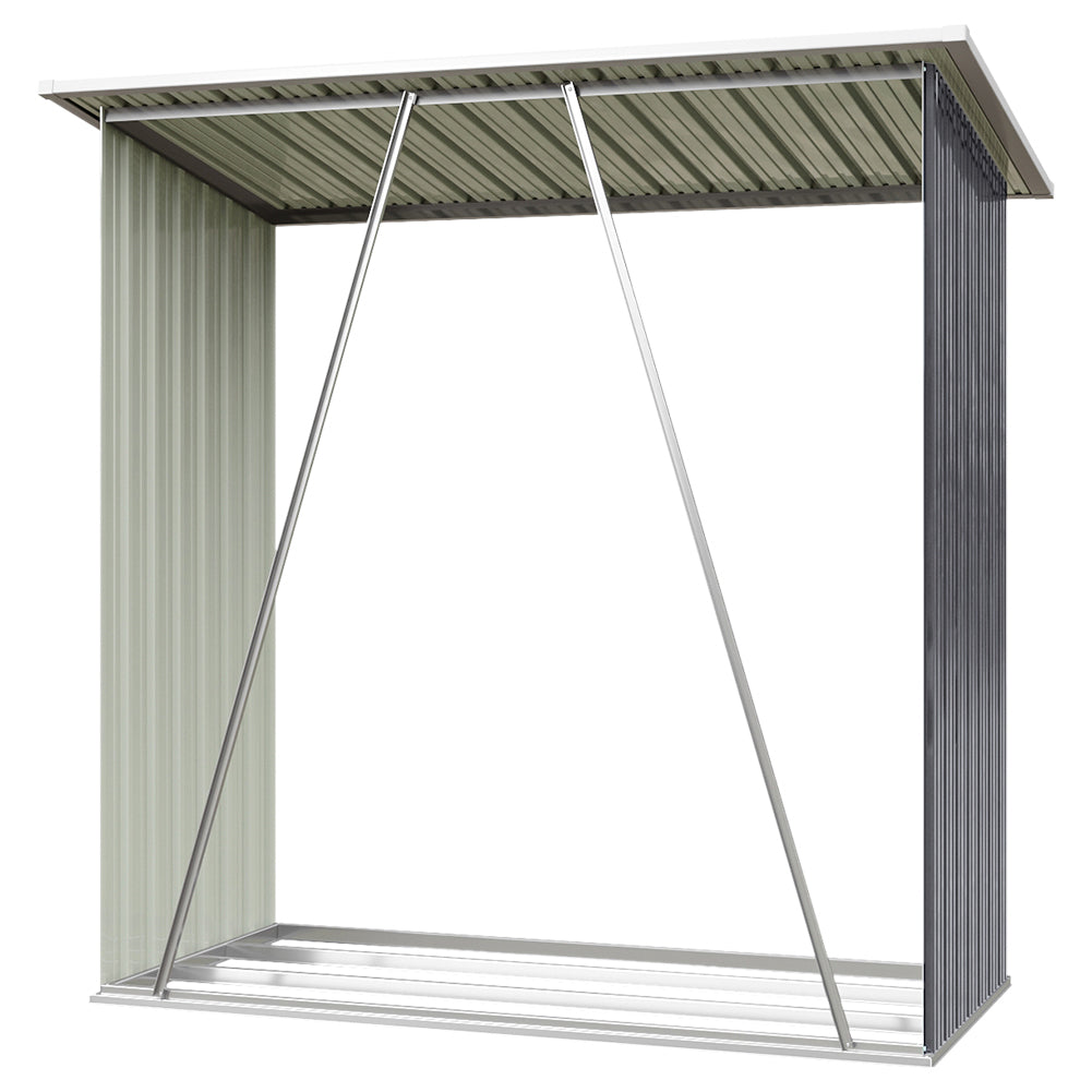 Grey Garden Outdoor Metal Firewood Log Storage Shed