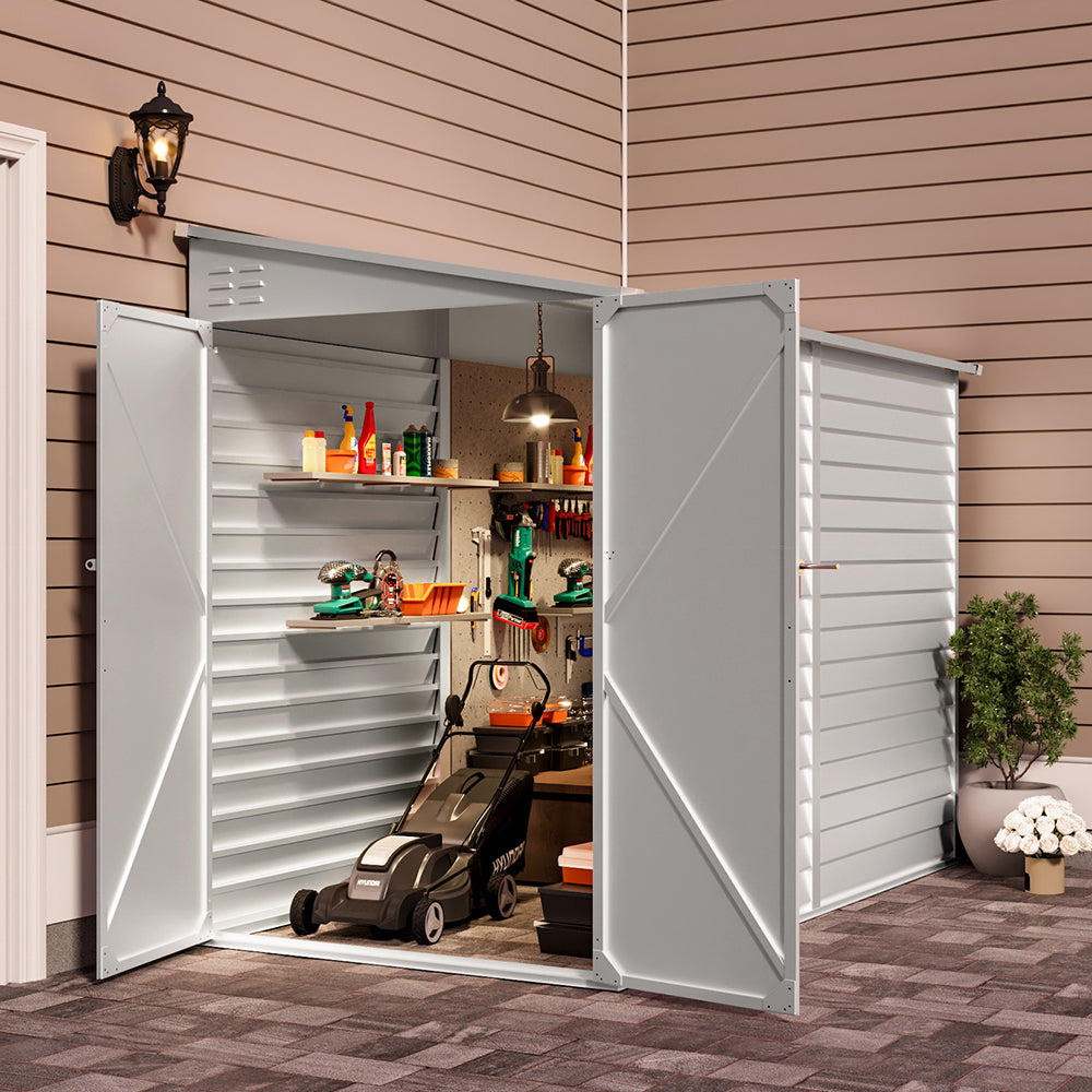 5x9ft White Outdoor Lockable Steel Garden Storage Shed