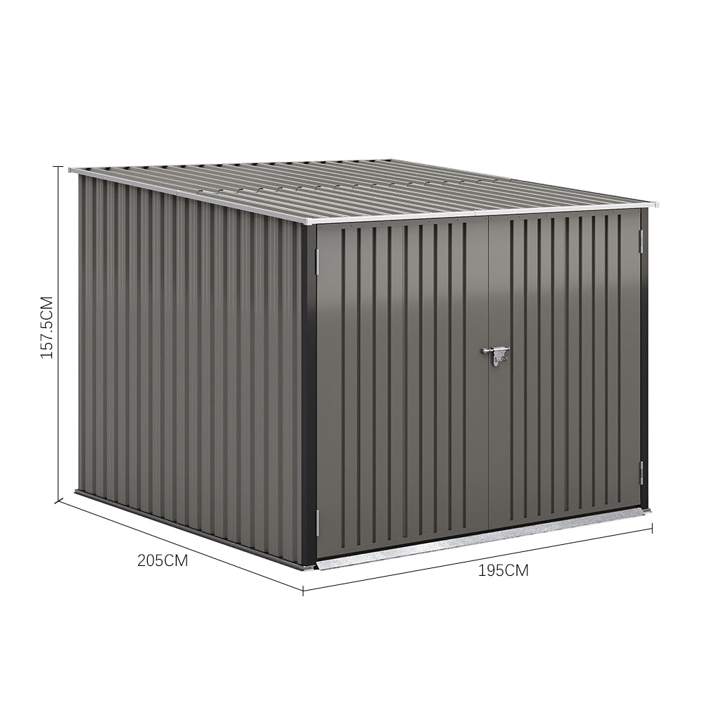 6x7ft Grey Steel Garden Lockable Bike Shed Bicycle Storage Shed