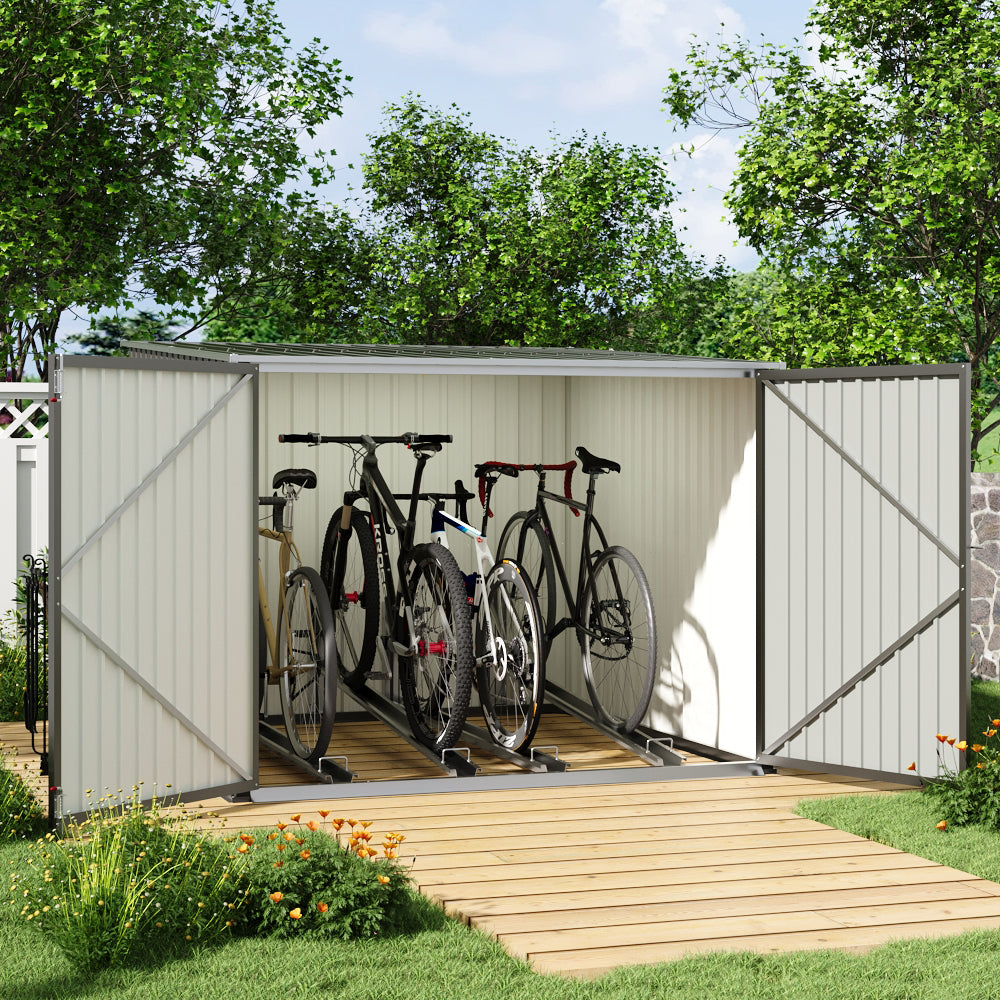 6x7ft Grey Steel Garden Lockable Bike Shed Bicycle Storage Shed