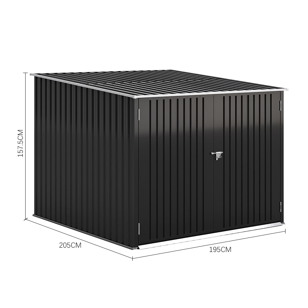 6x7ft Black Garden Galvanized Steel Bicycle Storage Shed