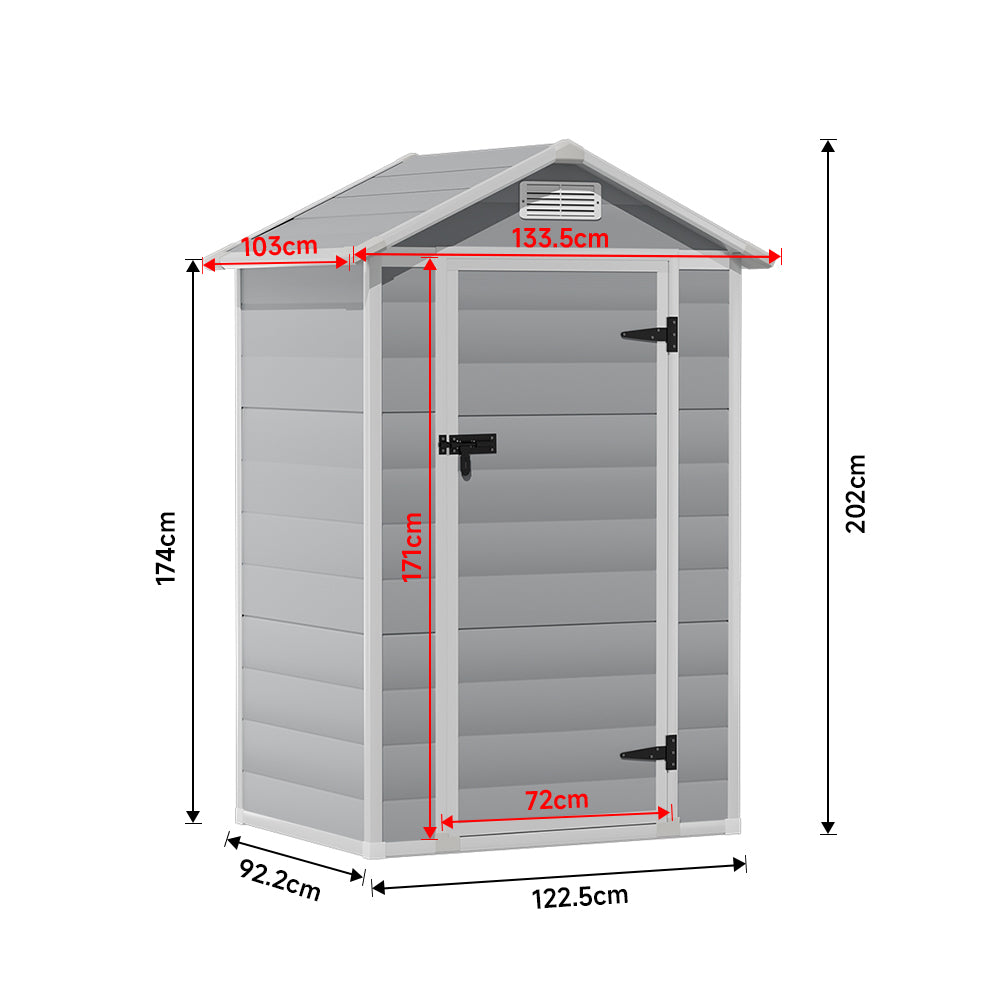 3x4ft Grey Garden Plastic Storage Shed with Lockable Hinged Door