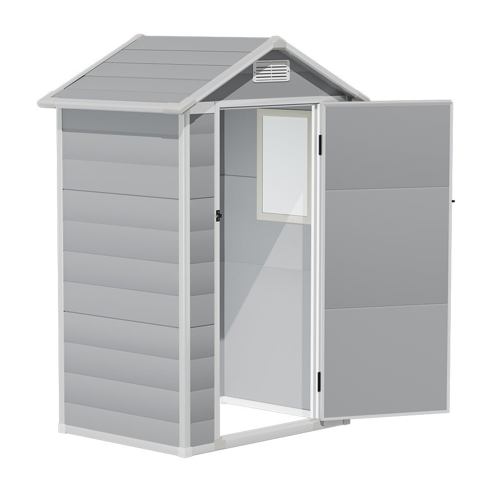 3x4ft Grey Garden Plastic Storage Shed with Lockable Hinged Door