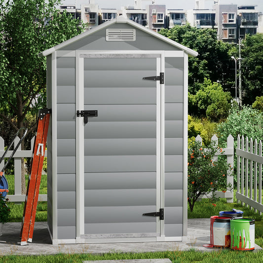 3x4ft Grey Garden Plastic Storage Shed with Lockable Hinged Door