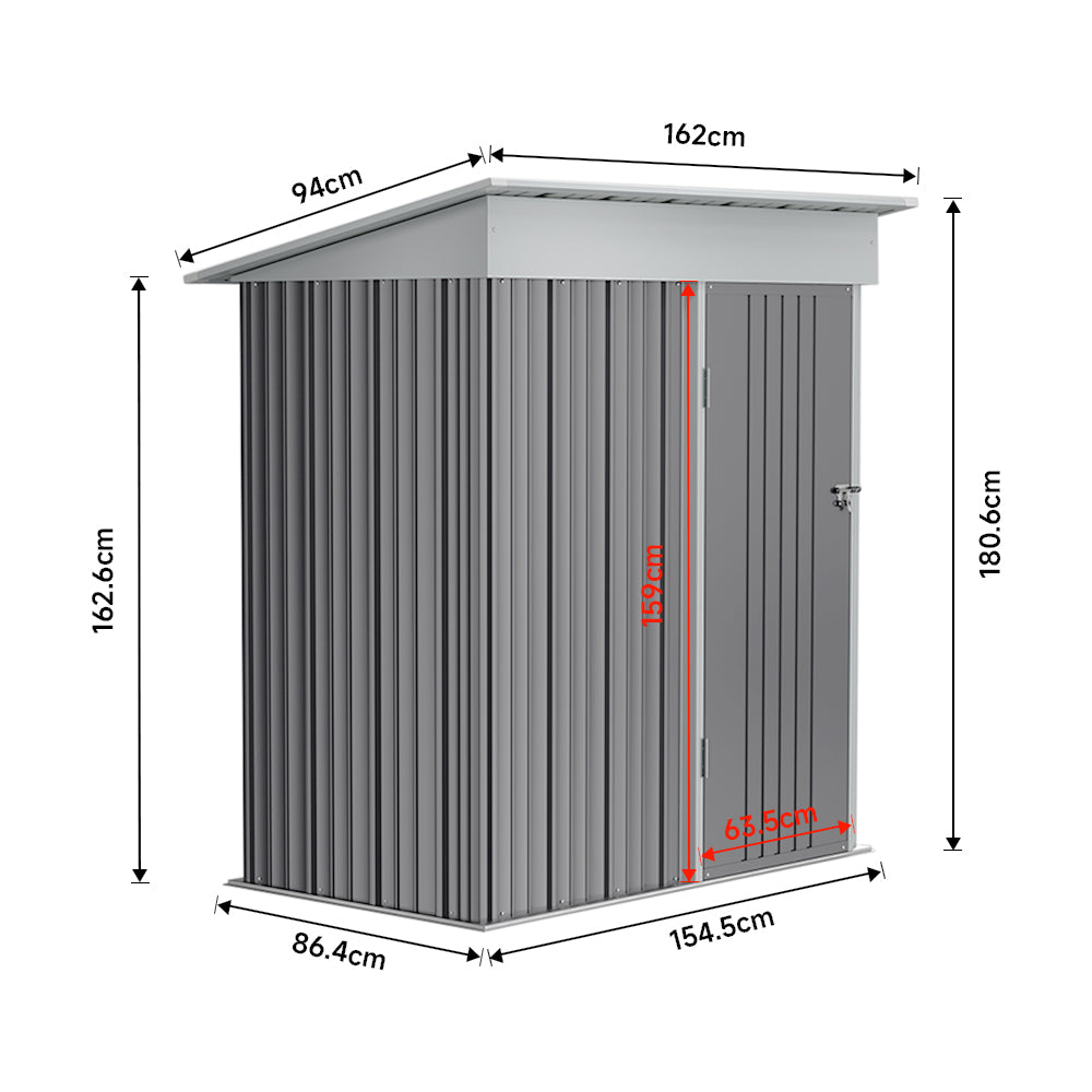 3x5ft Grey Outdoor Metal Storage Shed with Lockable Door
