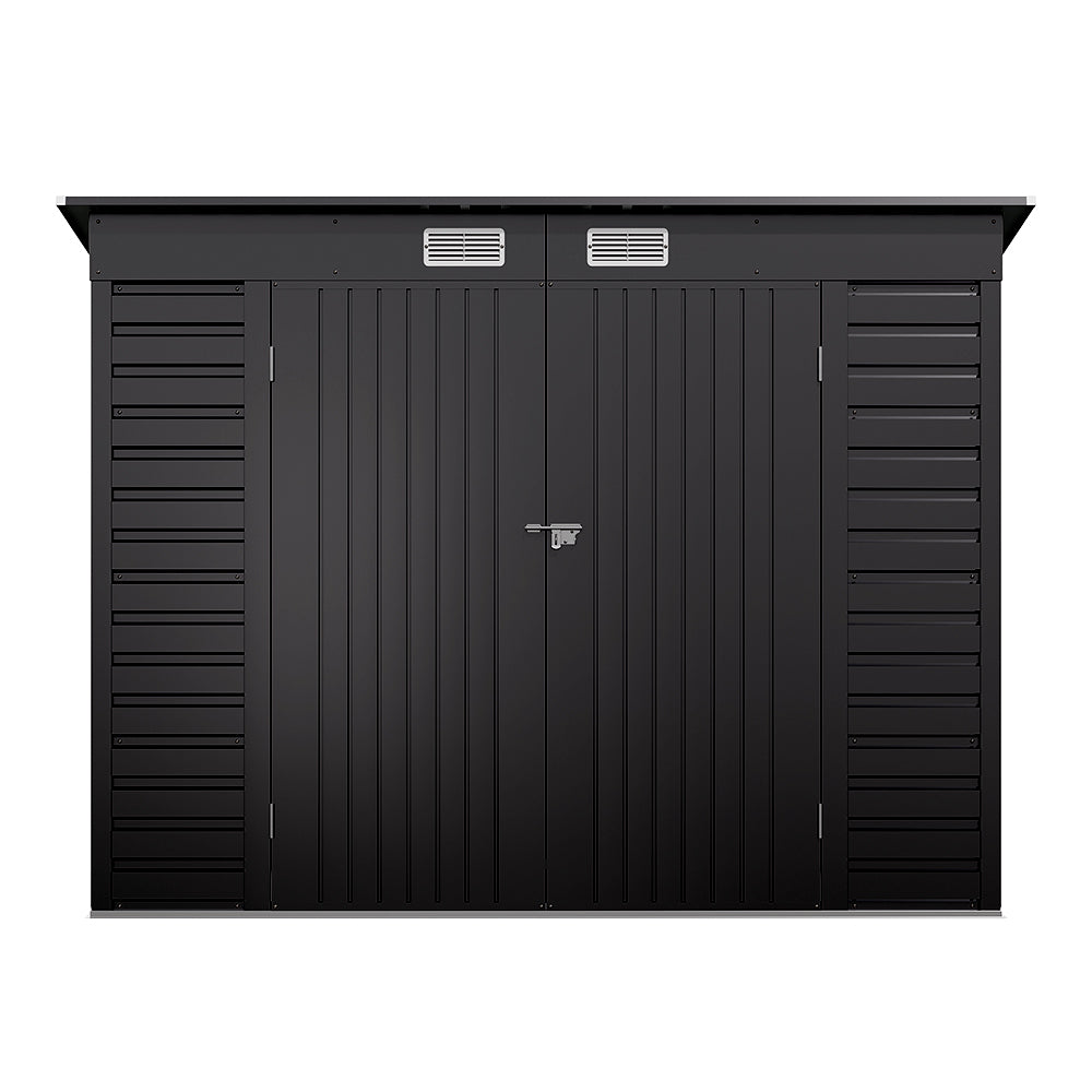 4x8ft Black Outdoor Galvanized Steel Storage Shed with Dual Doors