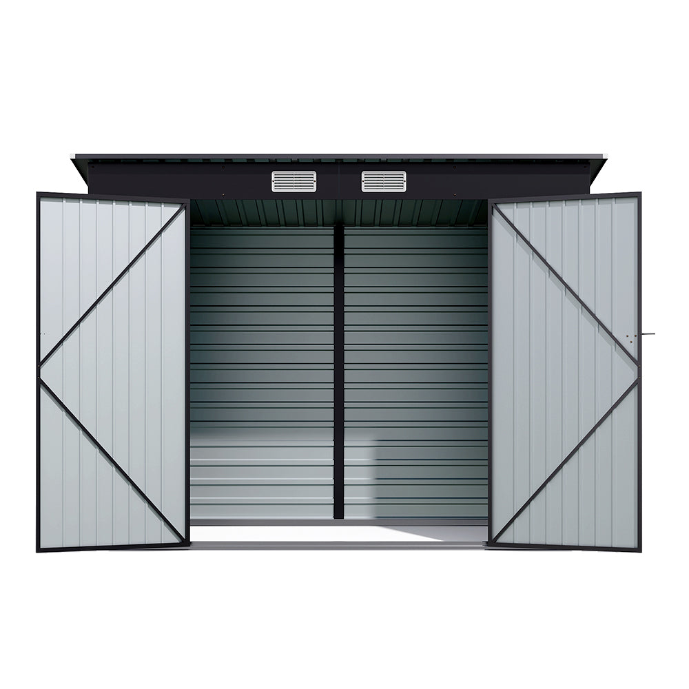 4x8ft Black Outdoor Galvanized Steel Storage Shed with Dual Doors