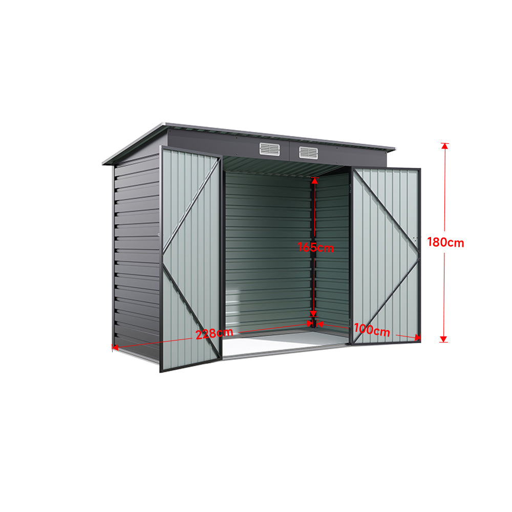 4x8ft Black Outdoor Galvanized Steel Storage Shed with Dual Doors