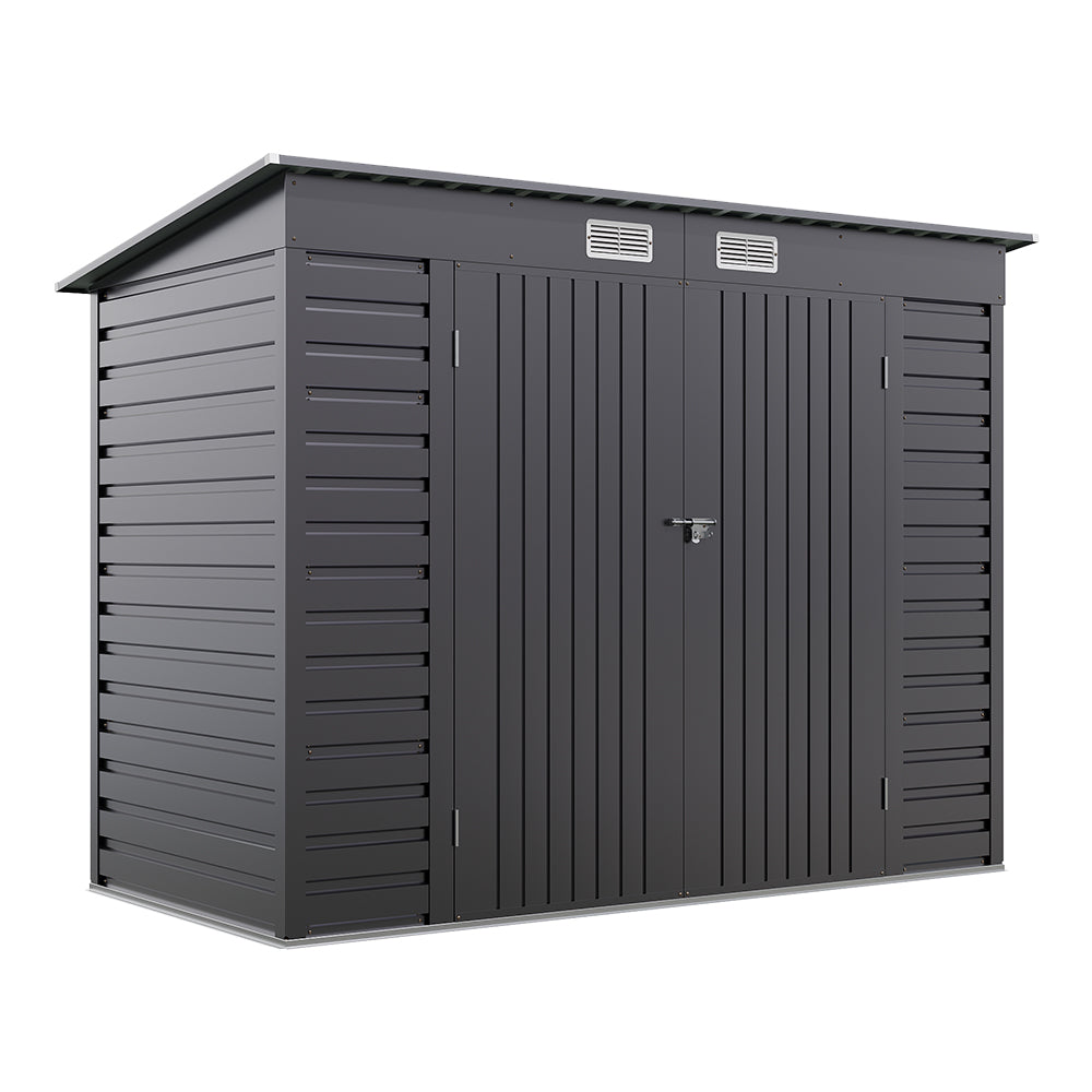 4x8ft Grey Outdoor Galvanized Steel Storage Shed with Dual Doors