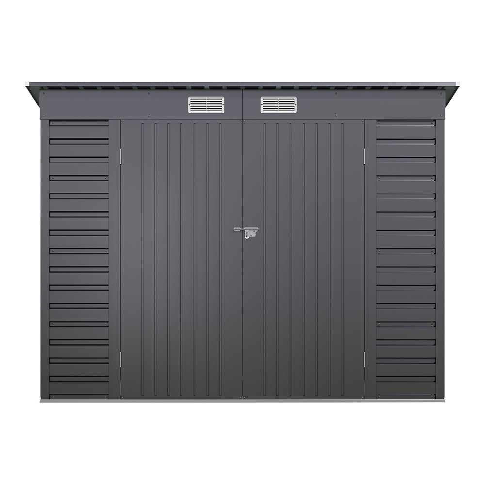 4x8ft Grey Outdoor Galvanized Steel Storage Shed with Dual Doors