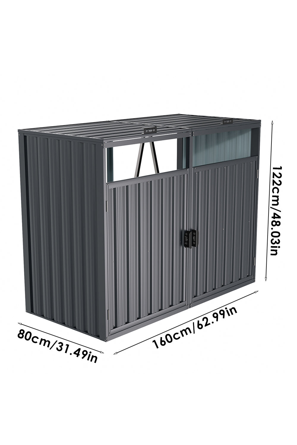 3x5ft Dark Grey Outdoor Metal Garbage Can Garden Storage Shed