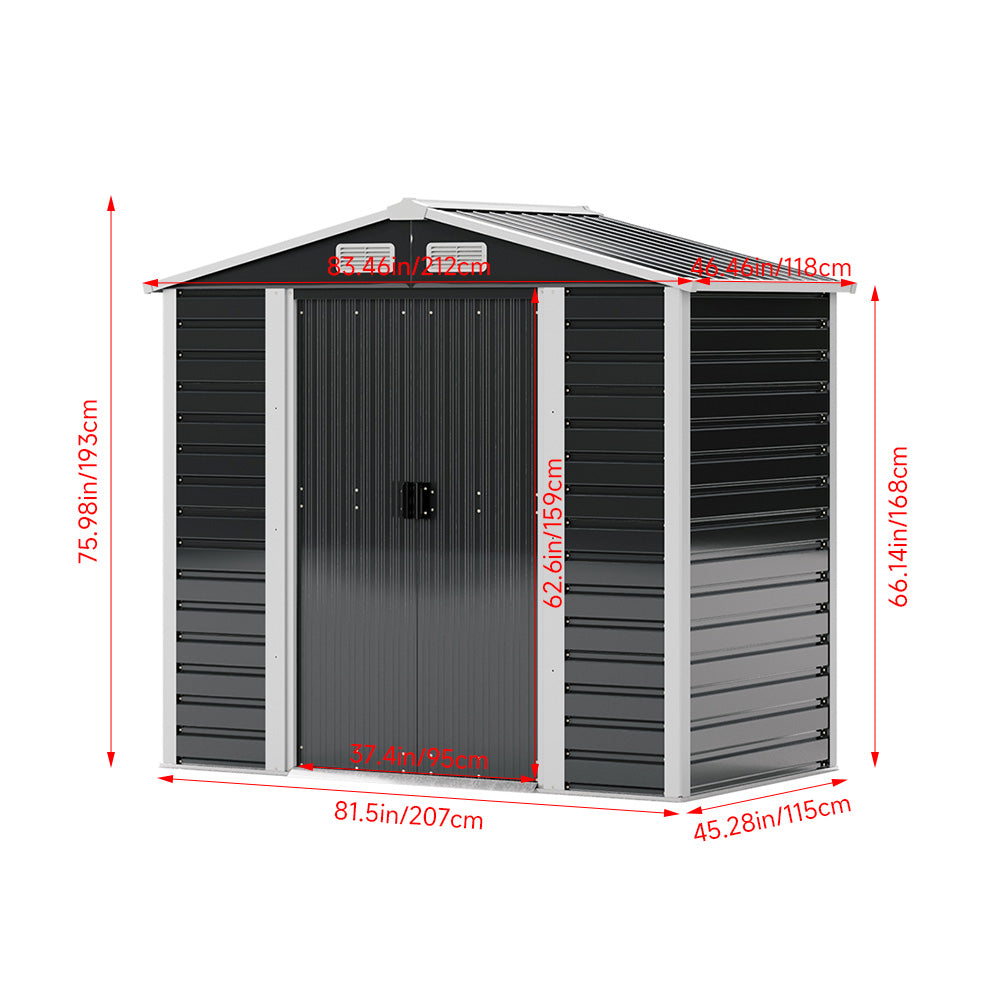 4x7ft Charcoal Black Outdoor Garden Tool Storage Shed