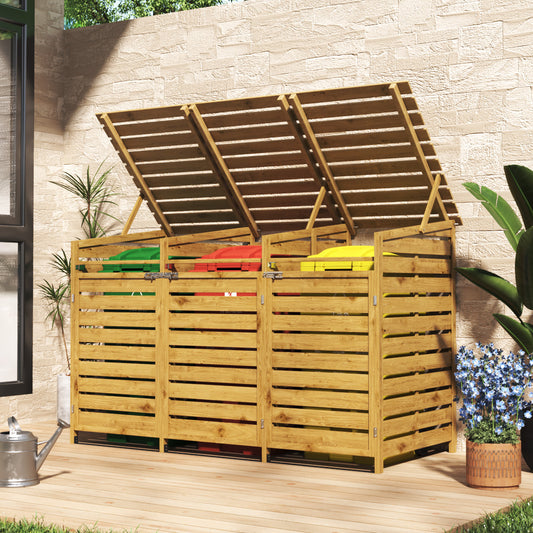 3x7ft Solid Outdoor Spruce Wood Trash Can Storage Shed