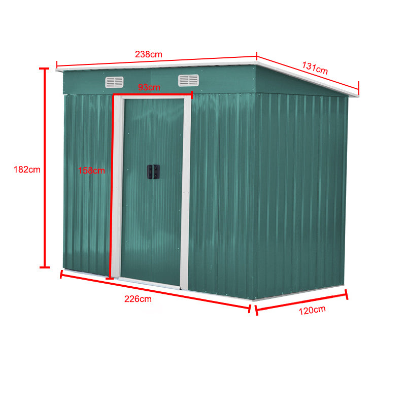 4x8ft Green Garden Compact Metal Storage Tool Shed
