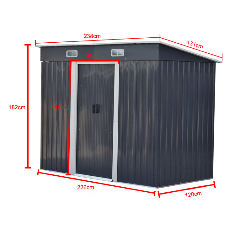 4x8ft Black Garden Compact Metal Storage Tool Shed