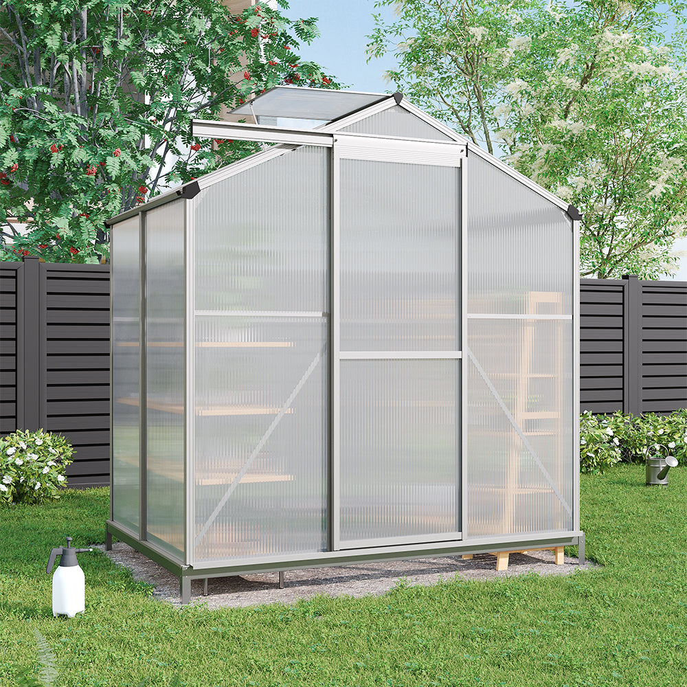 4x6ft White Framed One Vent Greenhouse with Base