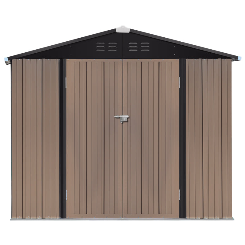 6x8ft Brown Large Galvanized Steel Lockable Apex Metal Shed