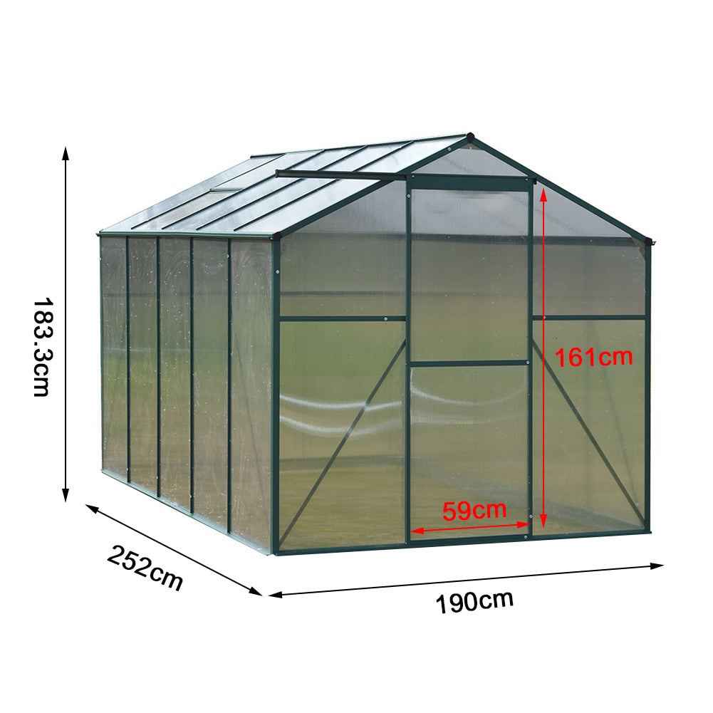 6*8ft Green Framed Aluminium Greenhouse with Window Opening