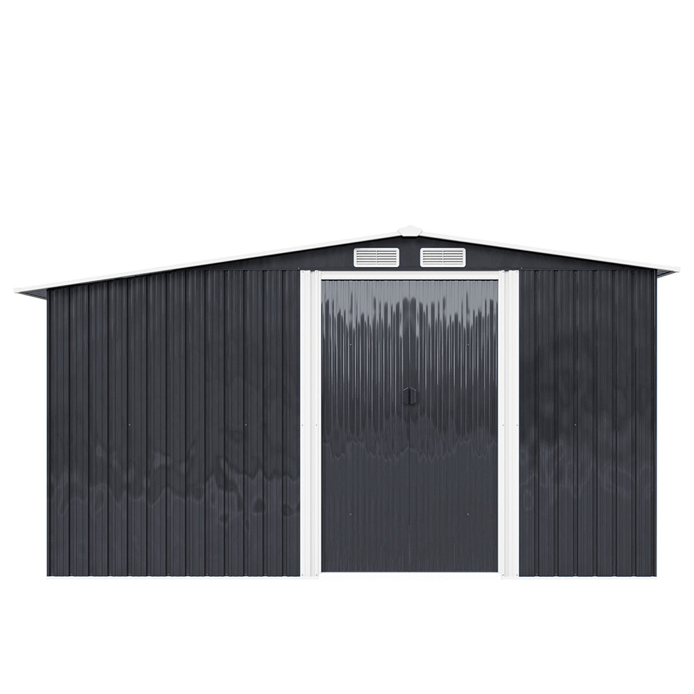 6x8ft Black Galvanized Steel Garden Storage Shed with Log Storage