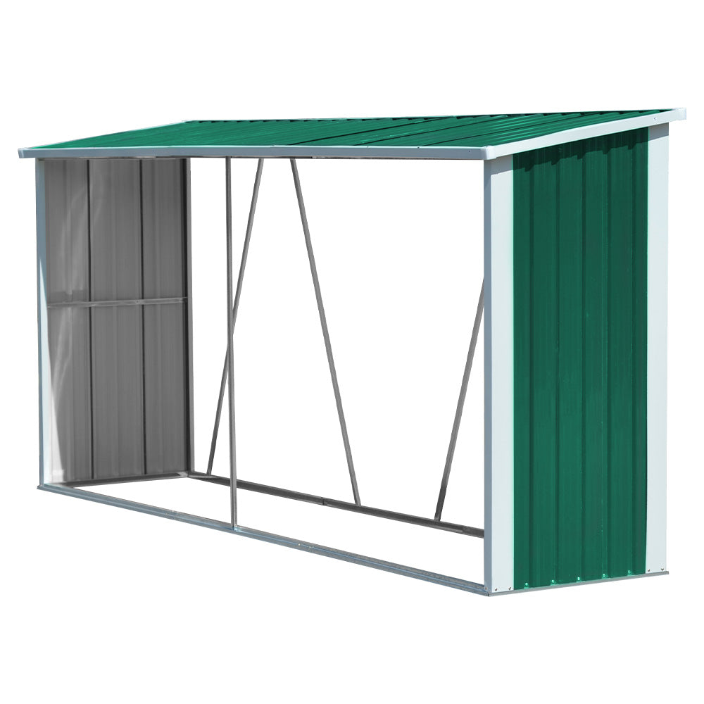 3x11ft Green Garden Zinc Steel Firewood Log Storage Shed