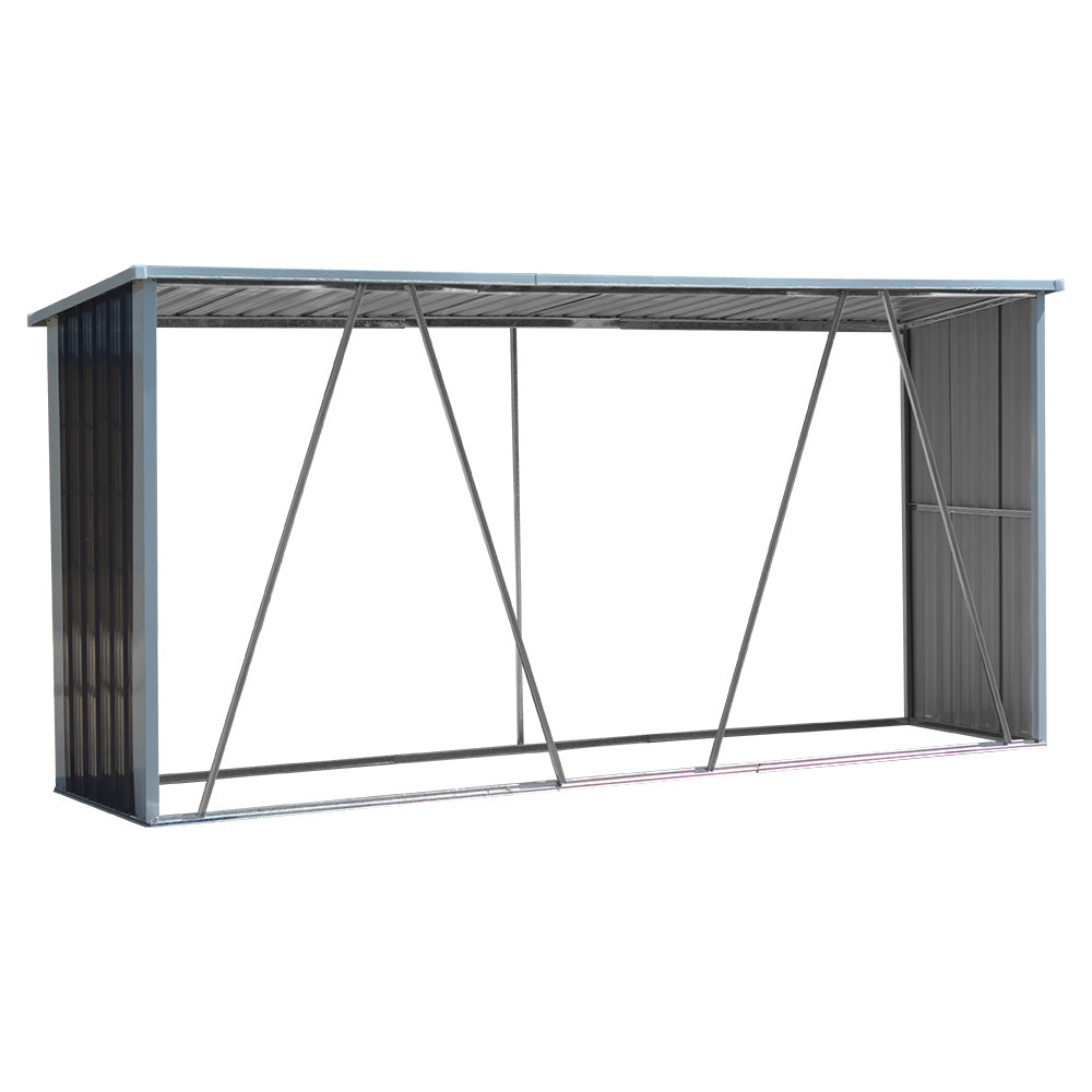 3x11ft Black Garden Zinc Steel Firewood Log Storage Shed