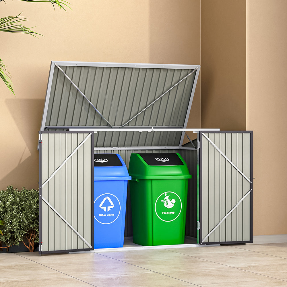 3x6ft Charcoal Black Lockable Steel Garden Bin Storage Shed