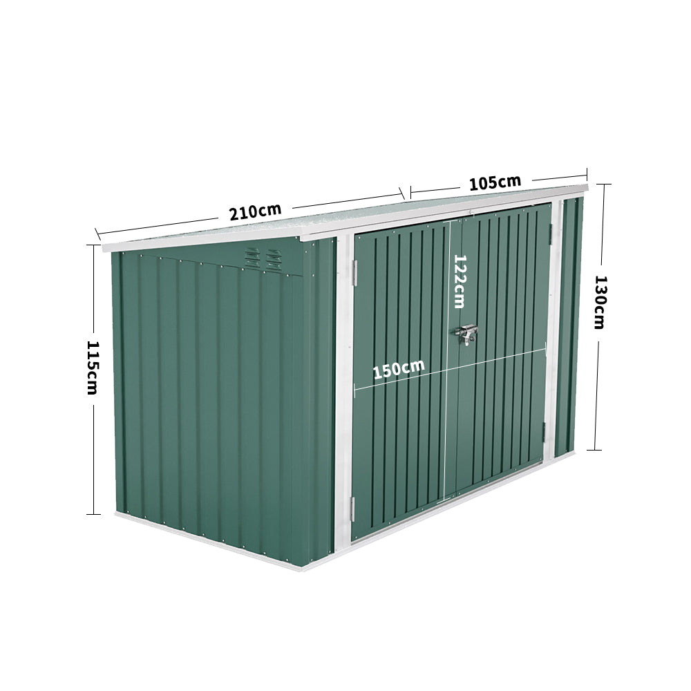 3x7ft Green Lockable Stainless Steel Bicycle Storage Shed