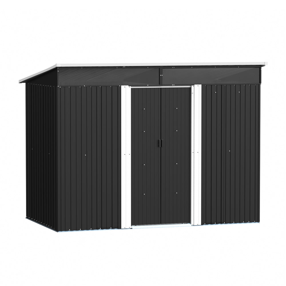 4x8ft Black Metal Garden Storage Shed with Lockable Sliding Doors