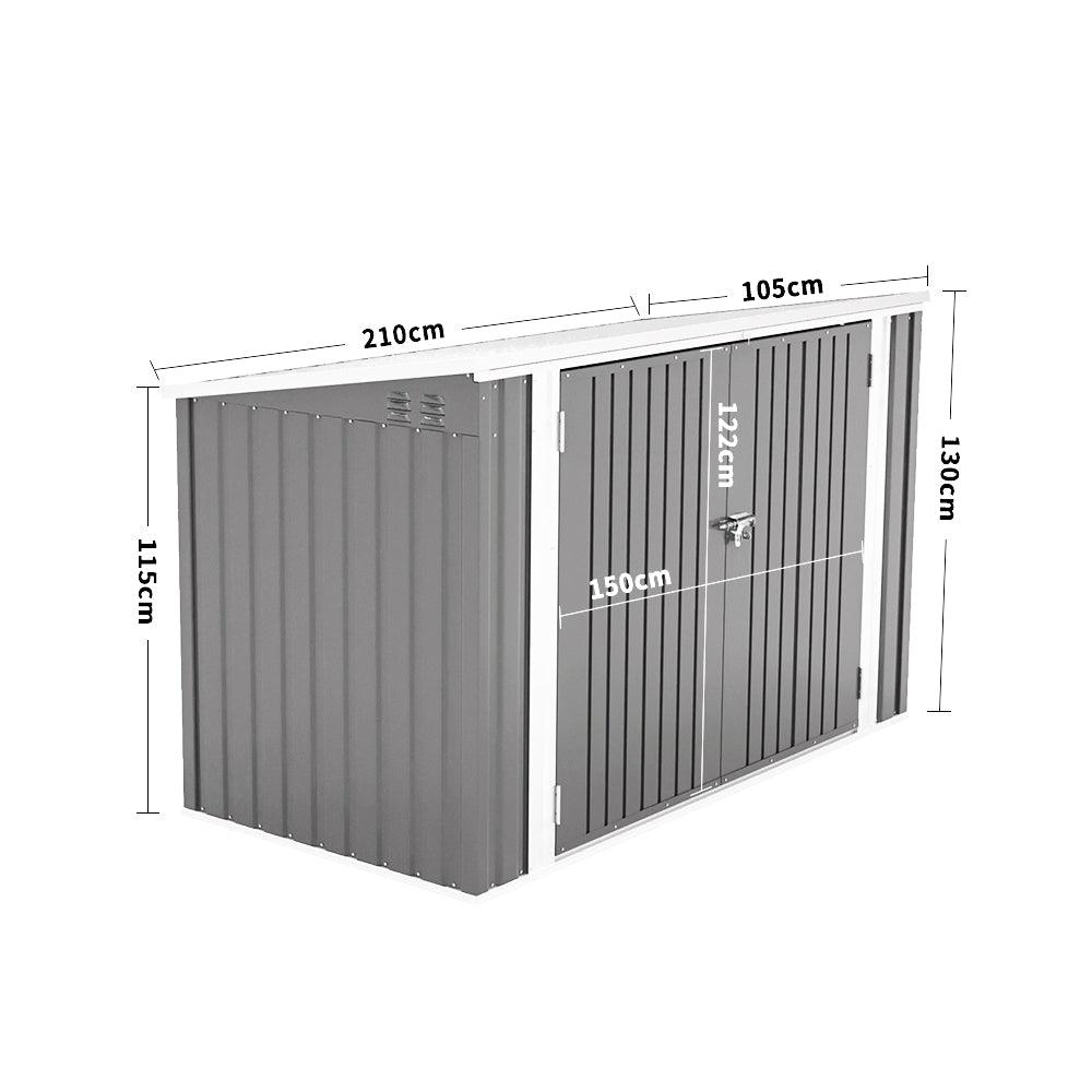 3x7ft Grey Lockable Stainless Steel Bicycle Storage Shed