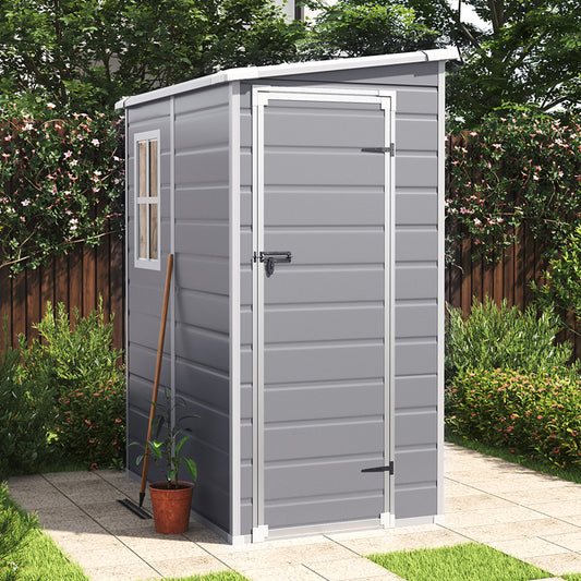 4x5ft Grey Plastic Lockable Garden Storage Shed with Sloped Top