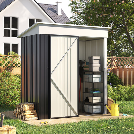 3x5ft Black Metal Garden Storage Tool Shed with Shelves