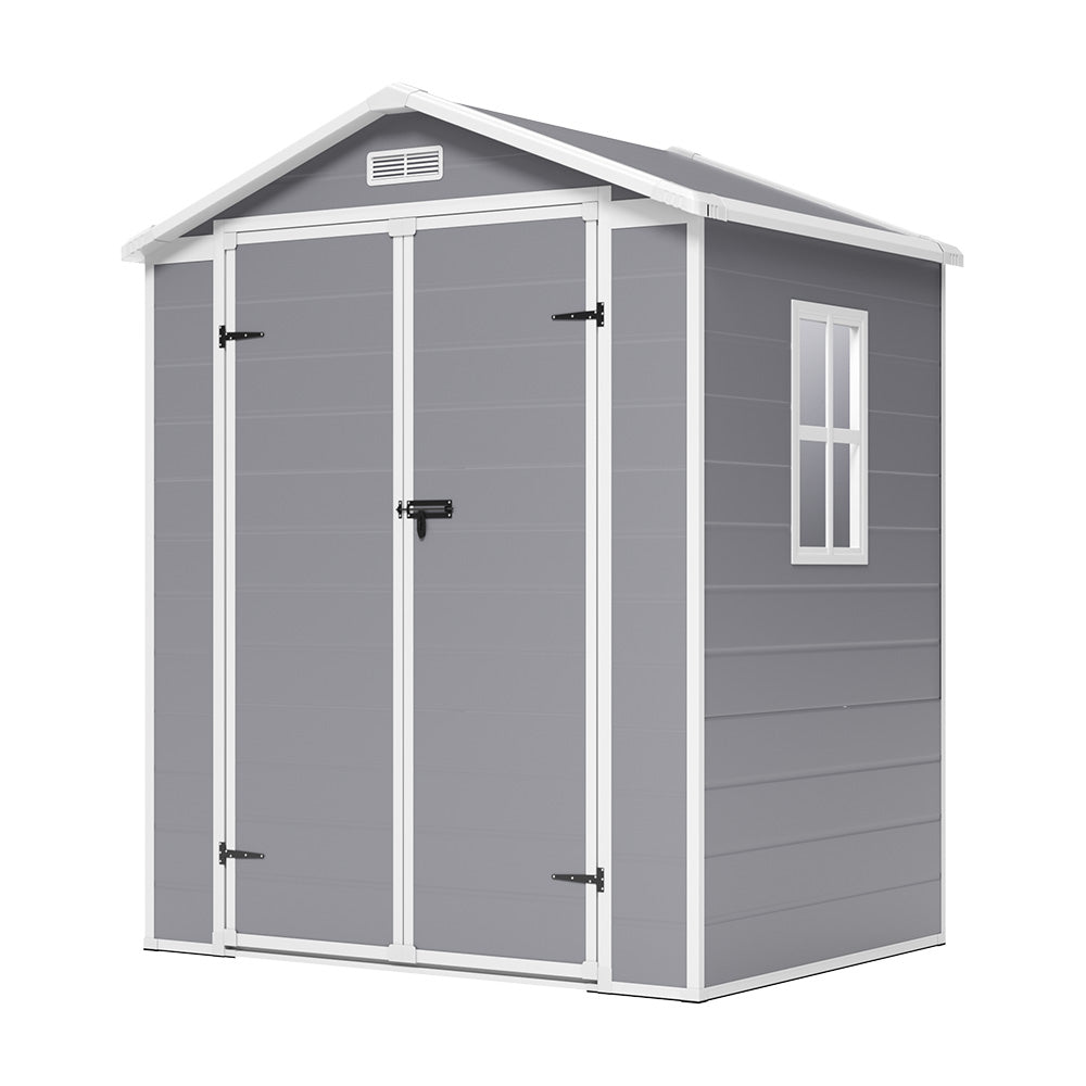 4x6ft Grey Garden Plastic Outdoor Storage Shed with Lockable Door